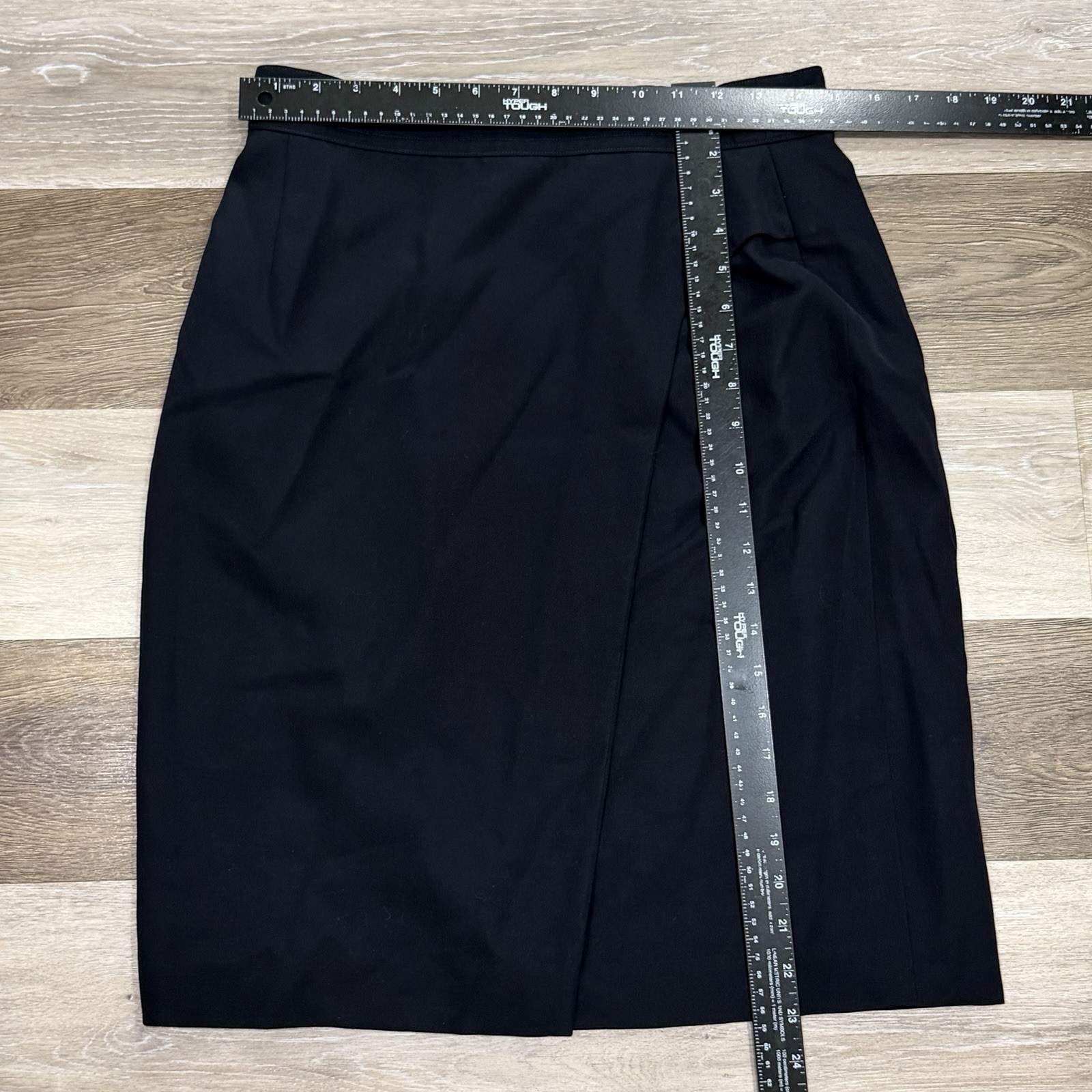 Vtg Laurèl Wool Skirt Sz 40~Medium 8-10 Black Faux Wrap Capsule Minimalist READ