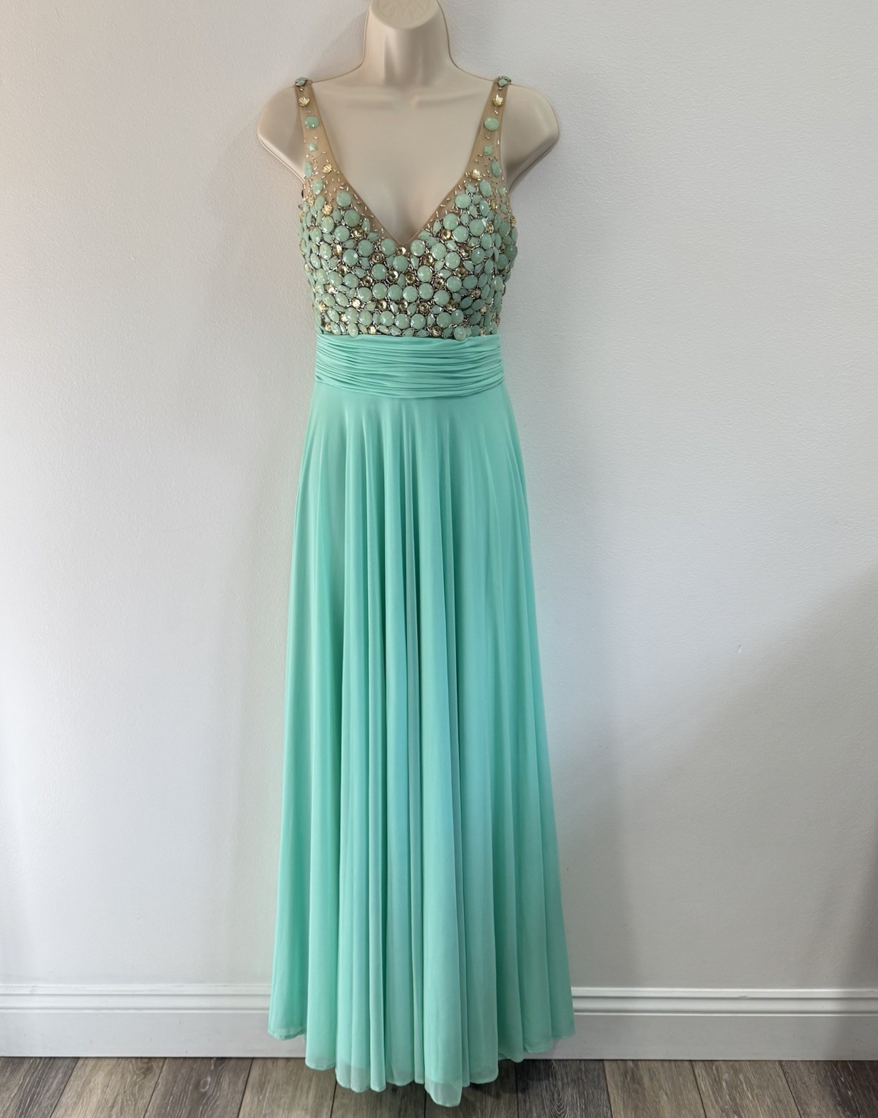 Vintage Y2K 90s Dress 6 Prom Homecoming Formal Jasmine Mermaid Beaded Turquoise