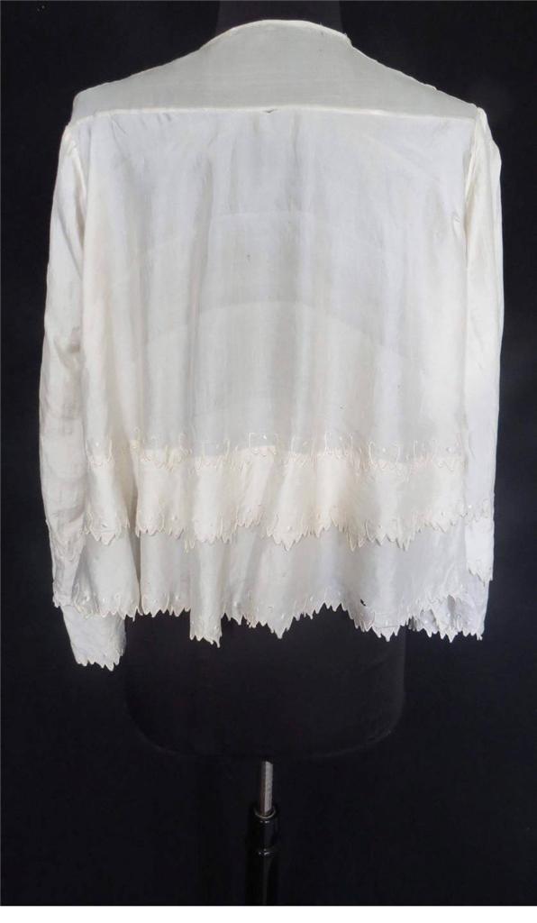 VERY RARE VICTORIAN ANTIQUE FRENCH FINE CREAM SILK HAND EMBROIDERED JACKET SZ L