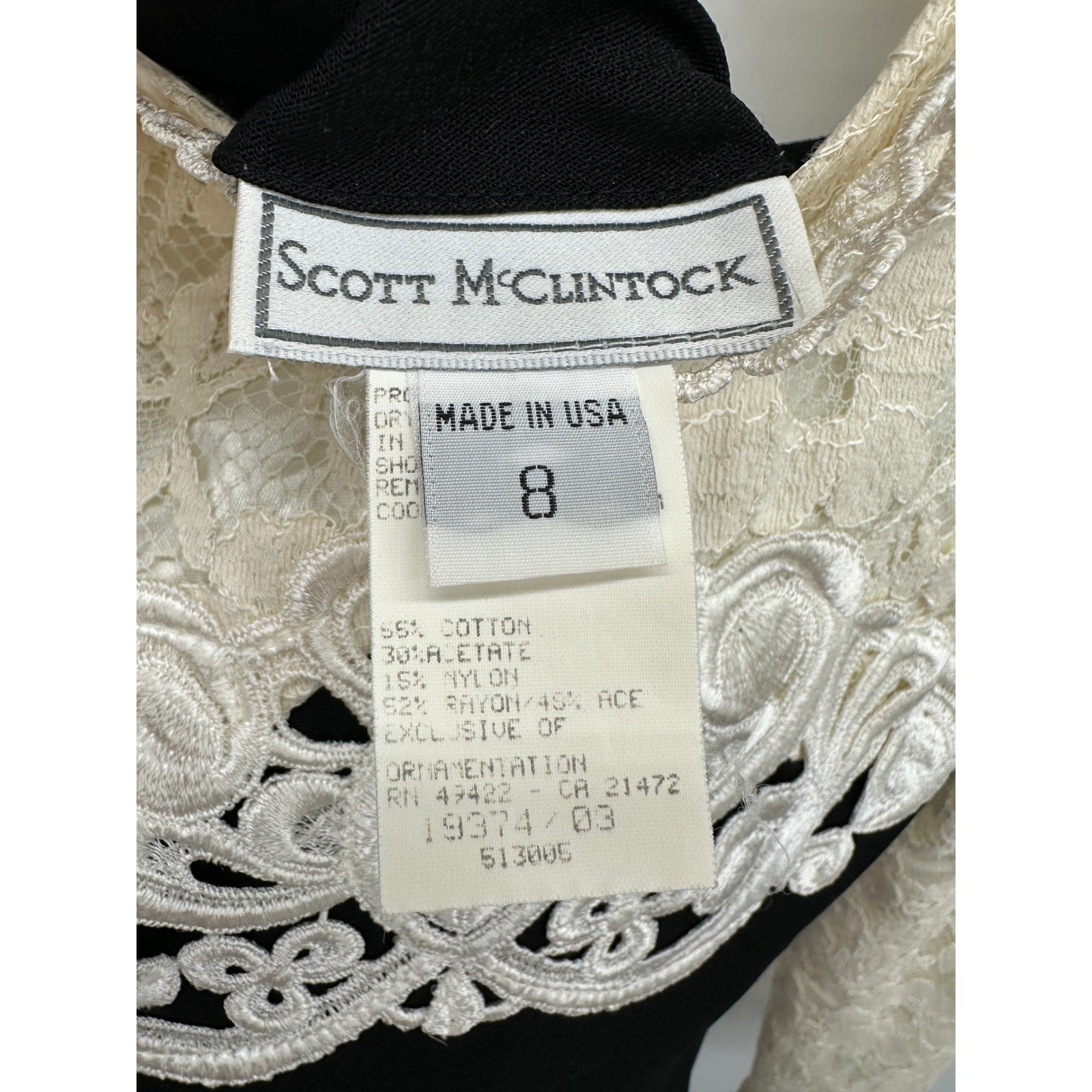 Scott McClintock Vintage Lace Evening Gown Black Cream Long Sleeve Dress Size 8