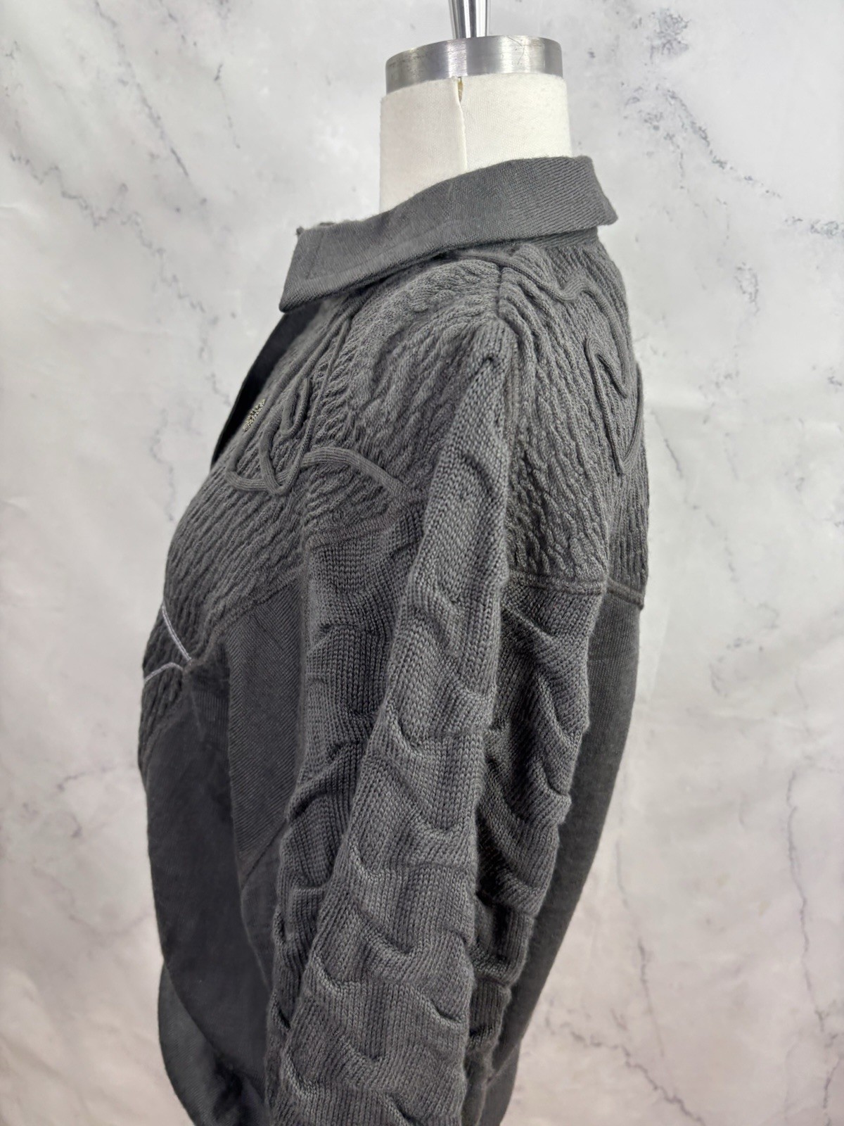Vintage 80s MARC D’ALCY Paris Henley Sweater Gray Dolman Sleeves Wool Retro sz S
