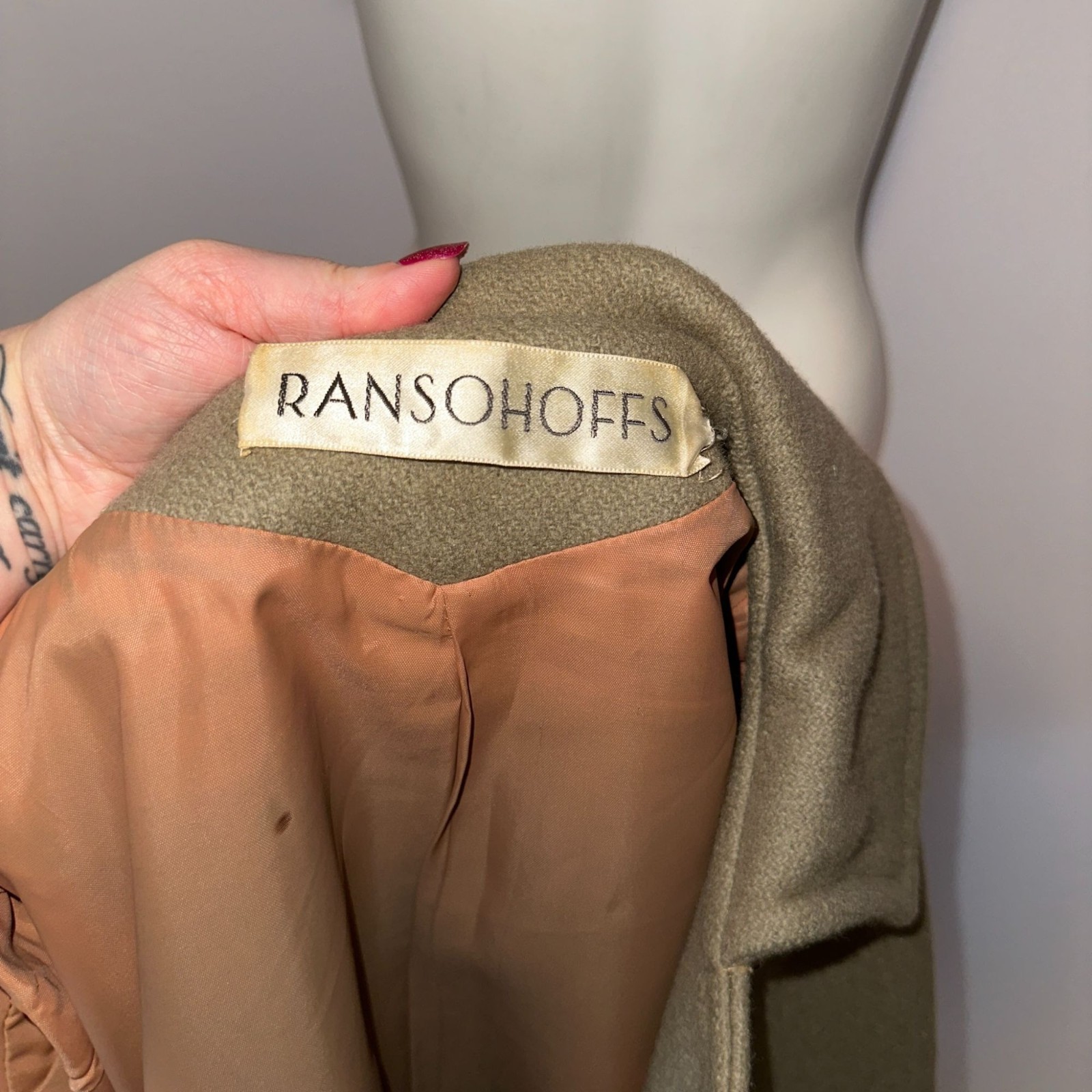 Vintage 60s Ransohoffs Wool Pea Coat Tan Khaki Double Breasted Jacket Medium