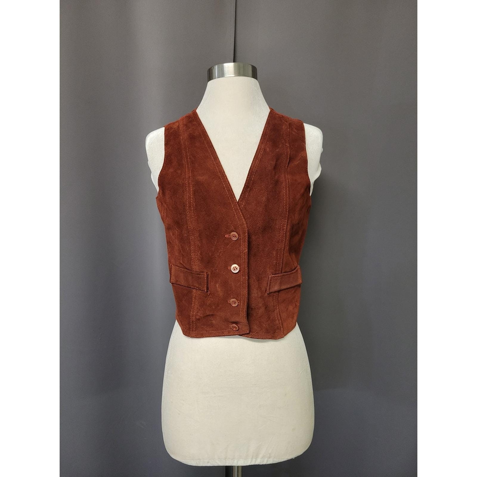 Harmal New York Vest Rust Suede Leather Western Boho Button Front Size M