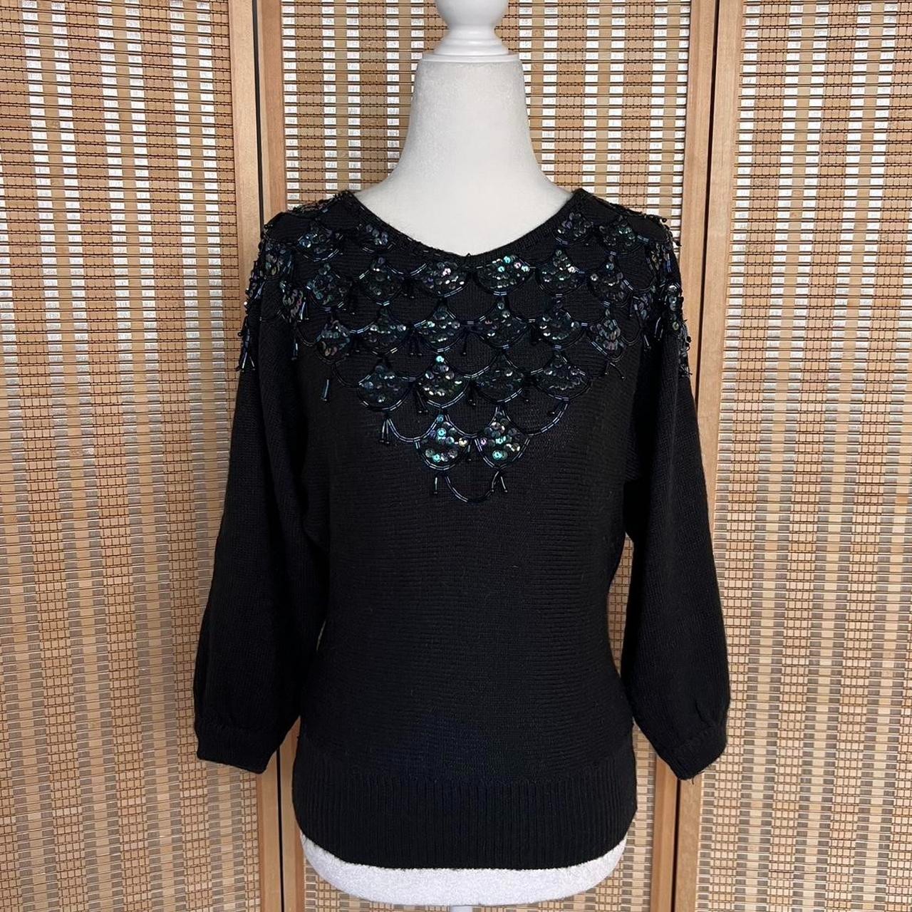 Vintage 80s A’Milano black 3/4 sleeve knit sweater size small