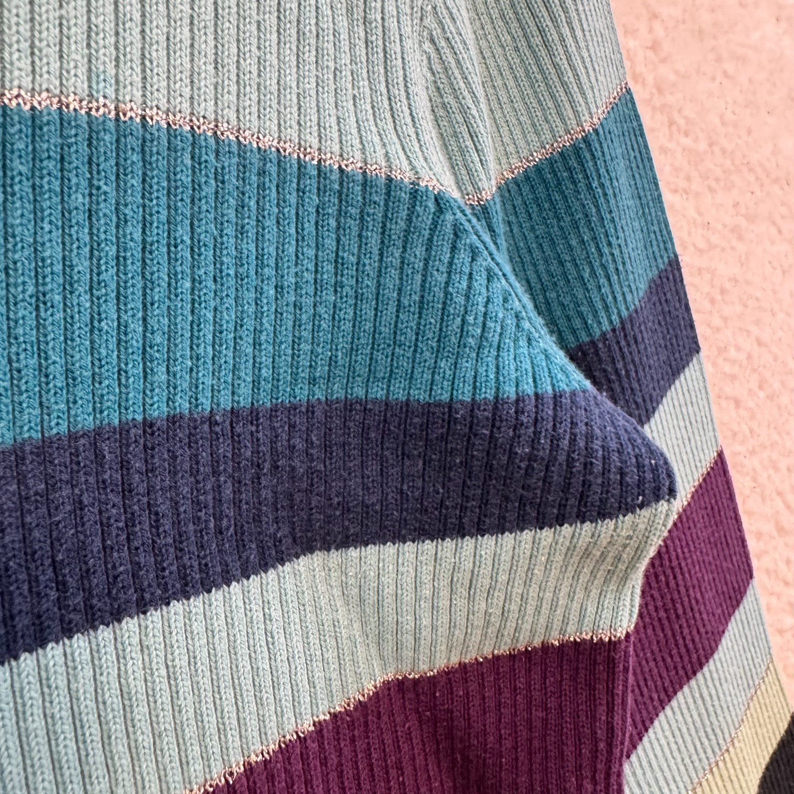 Y2K Vintage Striped Turtleneck Sweater Large XL Womens Blue Purple Rib Knit