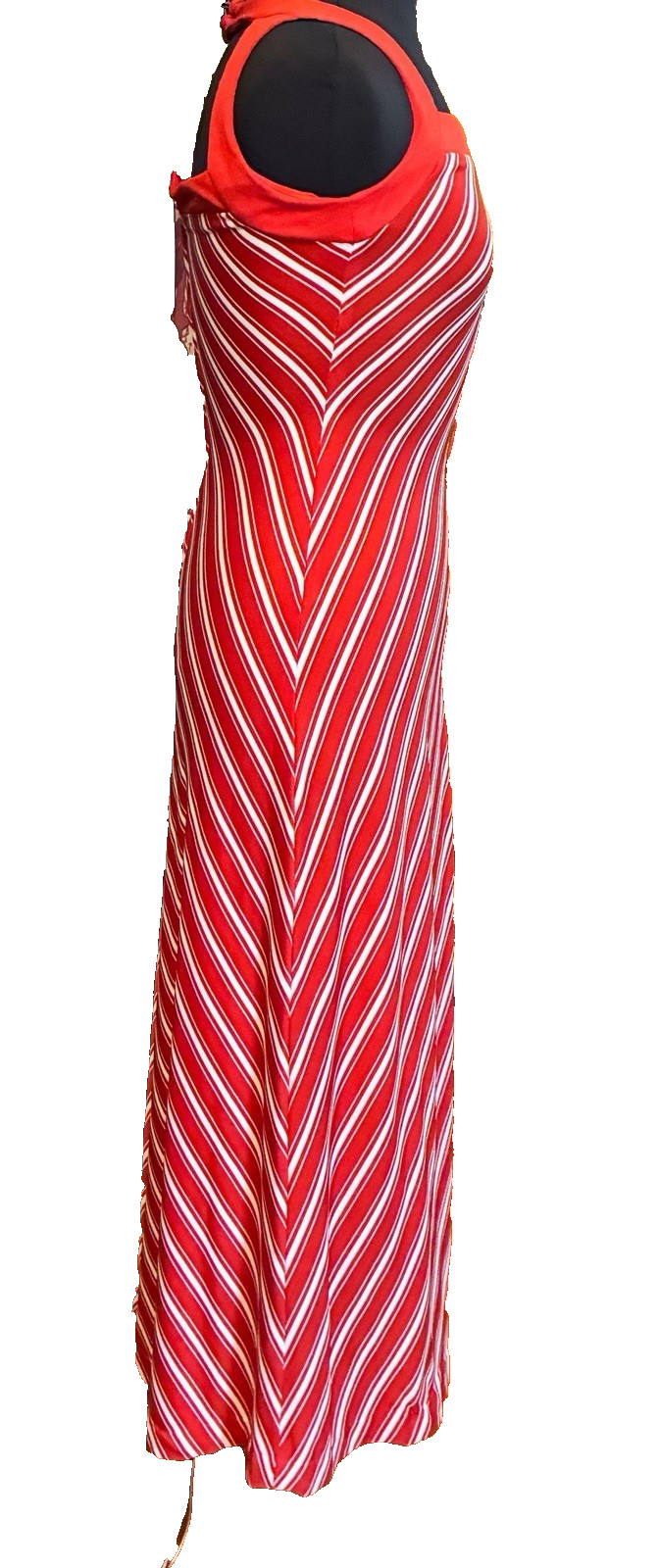 Vintage Sleeveless Trolley Car Maxi Dress Candy Cane Chevron Stripes Small