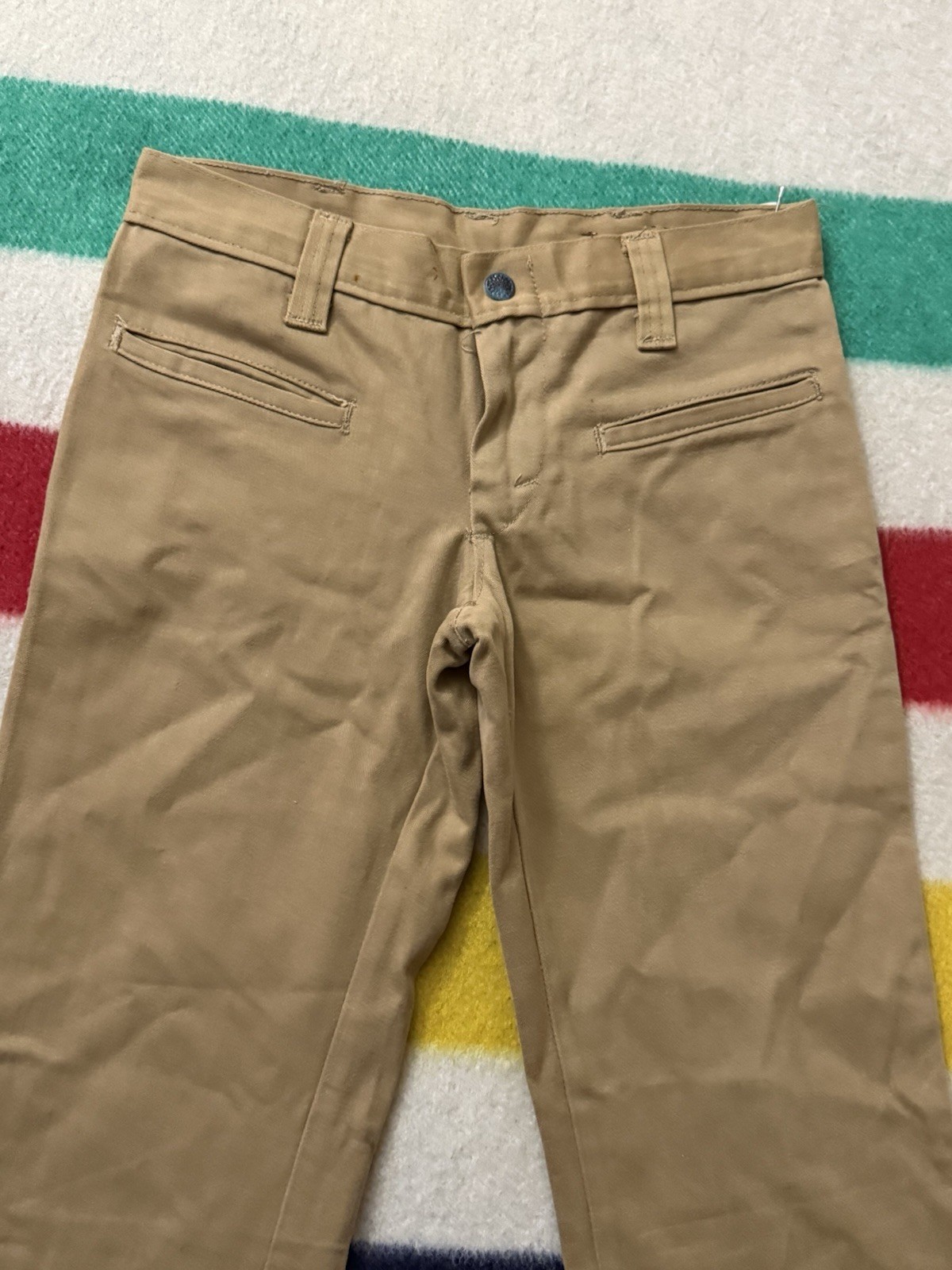 Vintage 1970s 70s UFO Beige Khaki Flare Bell Bottom Pants Jeans 26/27×32” Hippie
