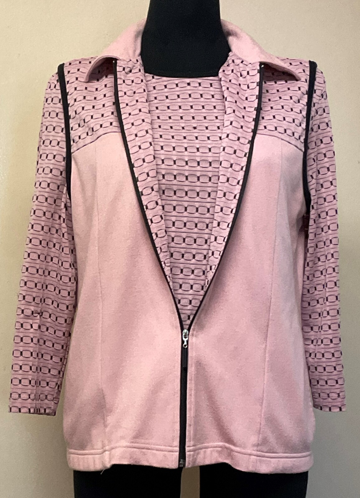 Vintage Pink w/Black Trim Jacket Set by Cafe Au Lait Made in Canada Size Medium