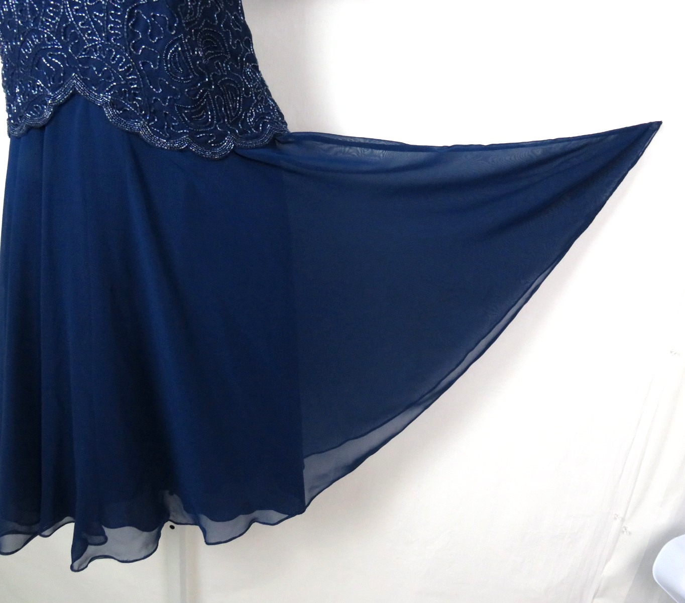 VTG 1980s BRILLIANTE BY JA BLUE BEADED DRESS SIZE PM POLY CHIFFON