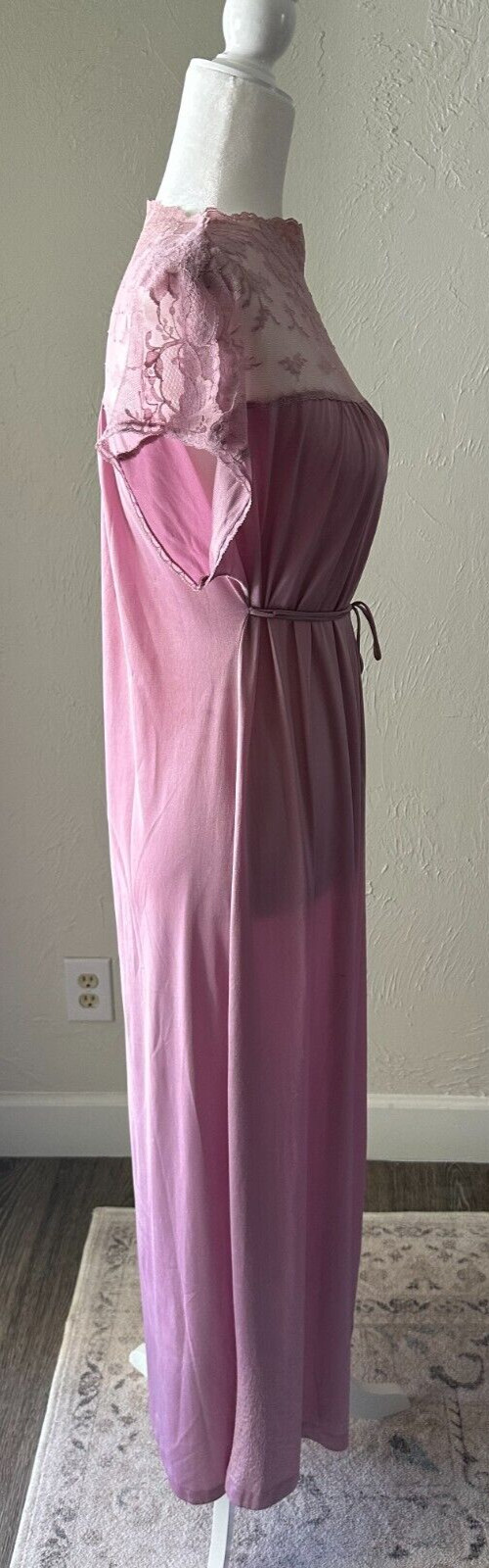 Vintage Long Nightgown Negligee Lilac Purple Full Sweep Nylon Lace