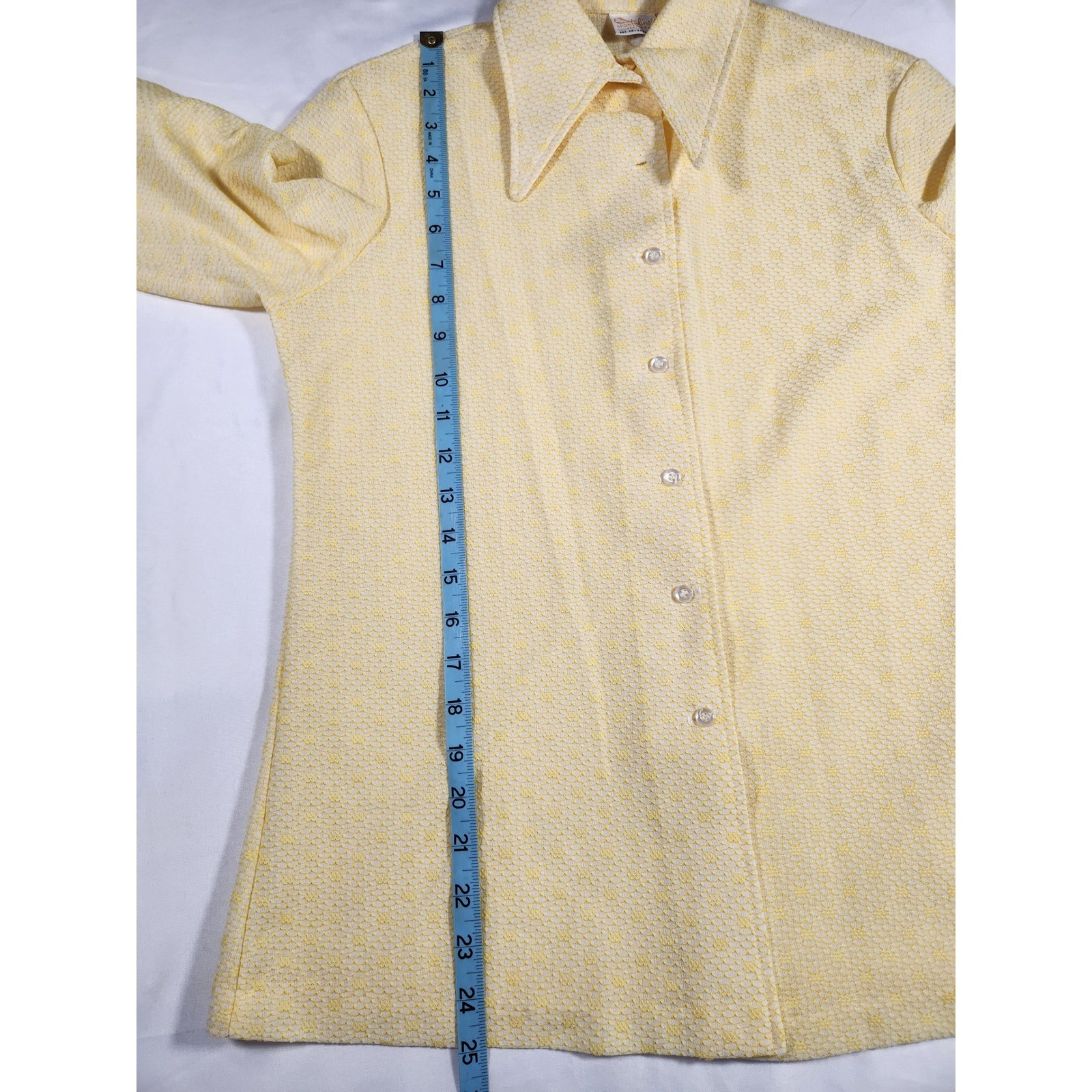 Vintage 70s Catalina Sportswear Yellow Lace Textured Blouse Size Large