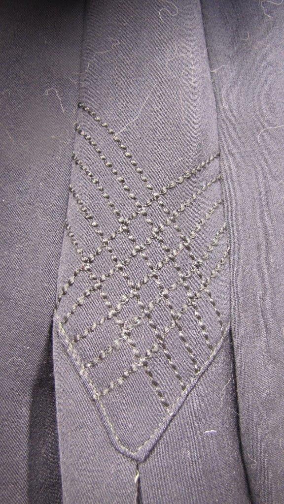 1920S BLUE ART DECO COAT SIDE STITCHING & PLEATS MED/LG CELLULOID BUTTONS