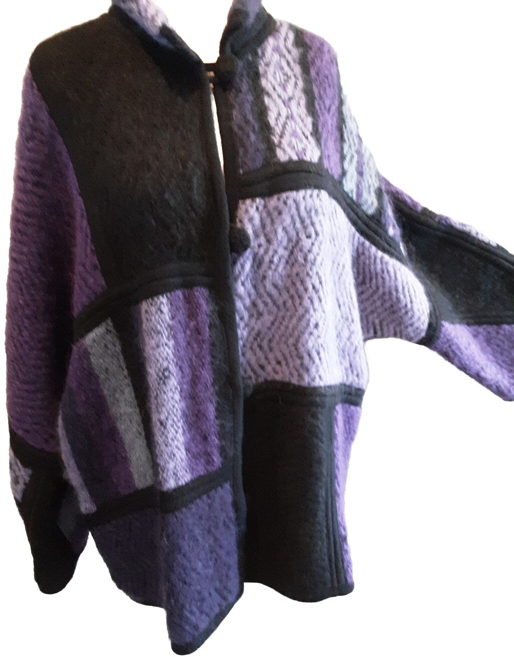 ITALIAN BOHO VTG MOHAIR COAT Color Block Purple Unstructured Sz M-L PERFECT!