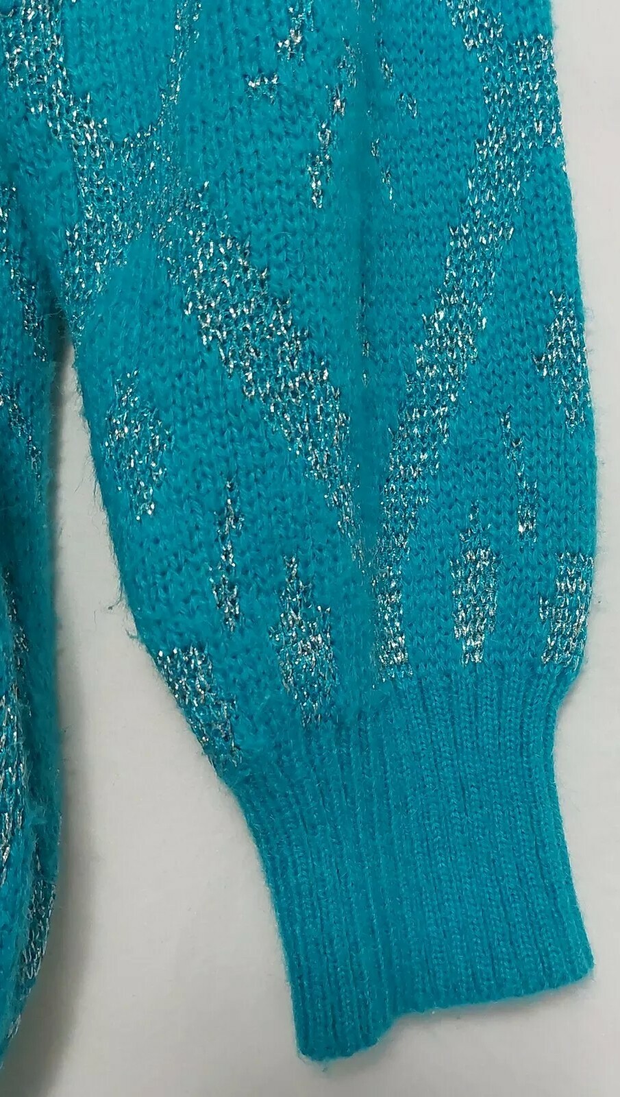 Vintage 80’s Voyager Sweater Aqua Blue w Silver Metallic Thread Acrylic Size S