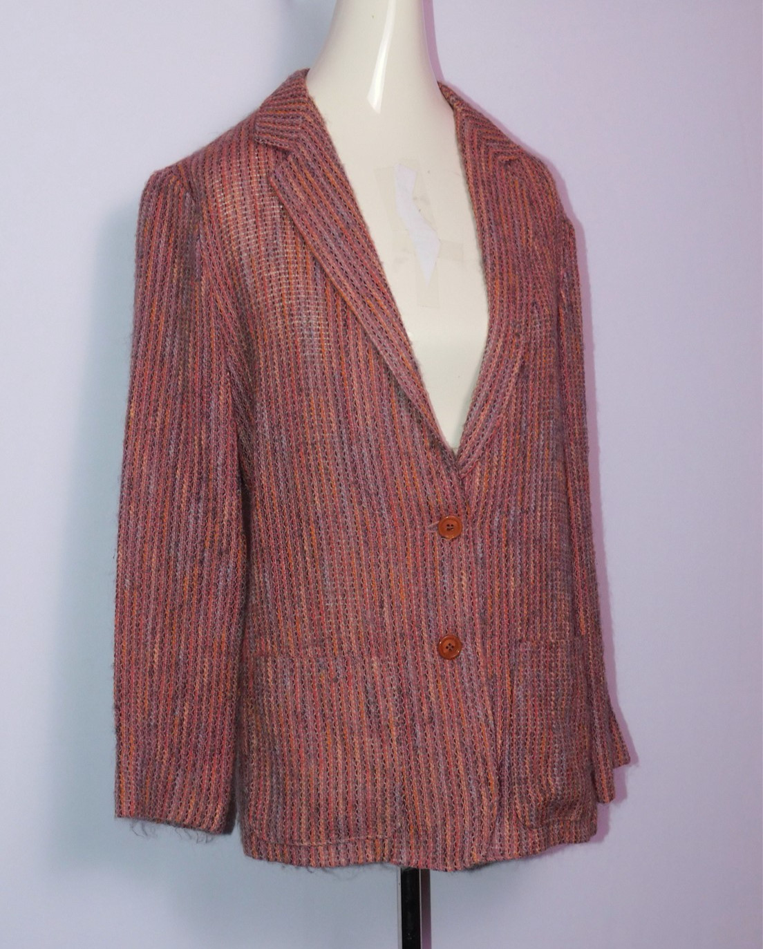 Vintage Women’s Helene Sidel Couture Wool Blend Red Purple Stripe Blazer