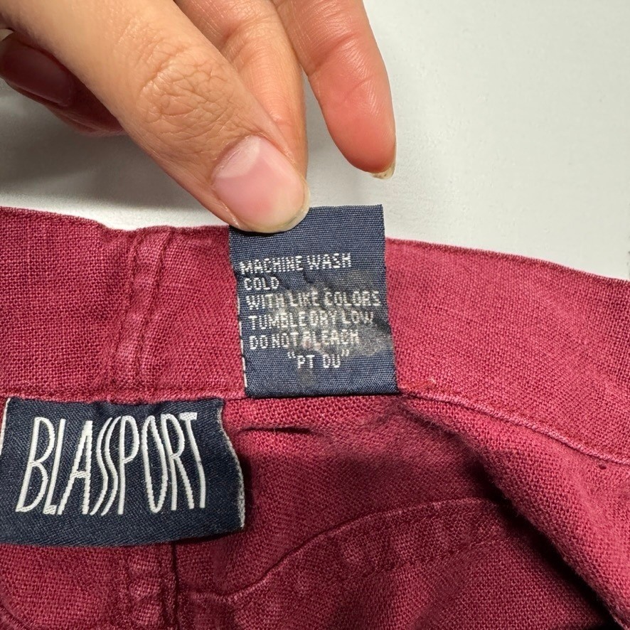 Blassport Vintage Burgundy Linen Cotton Blend Elastic Waist Shorts Womens 12