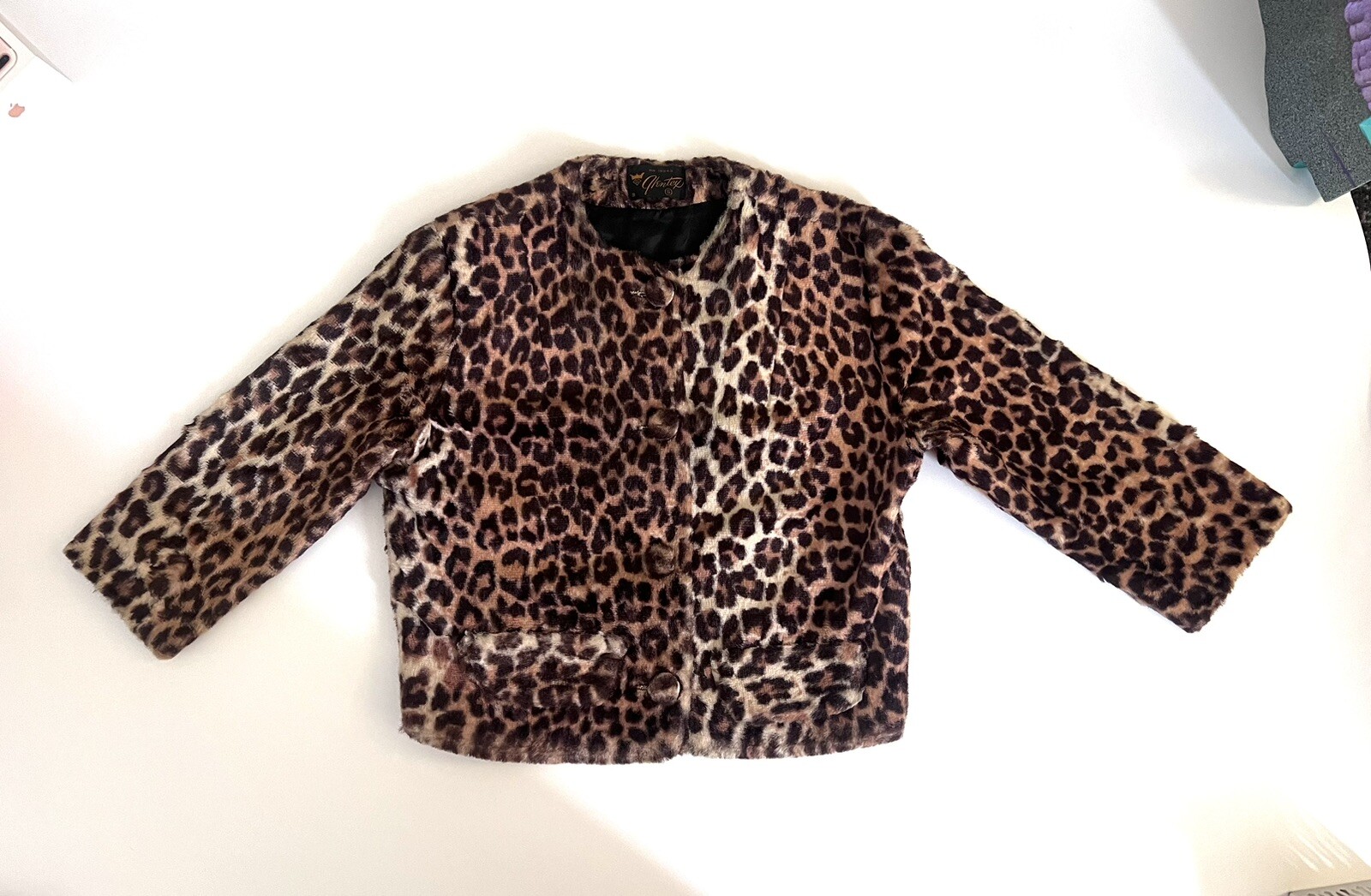 Vintage Leopard Glentex Faux Cropped Jacket And Madame Jeanne Hat