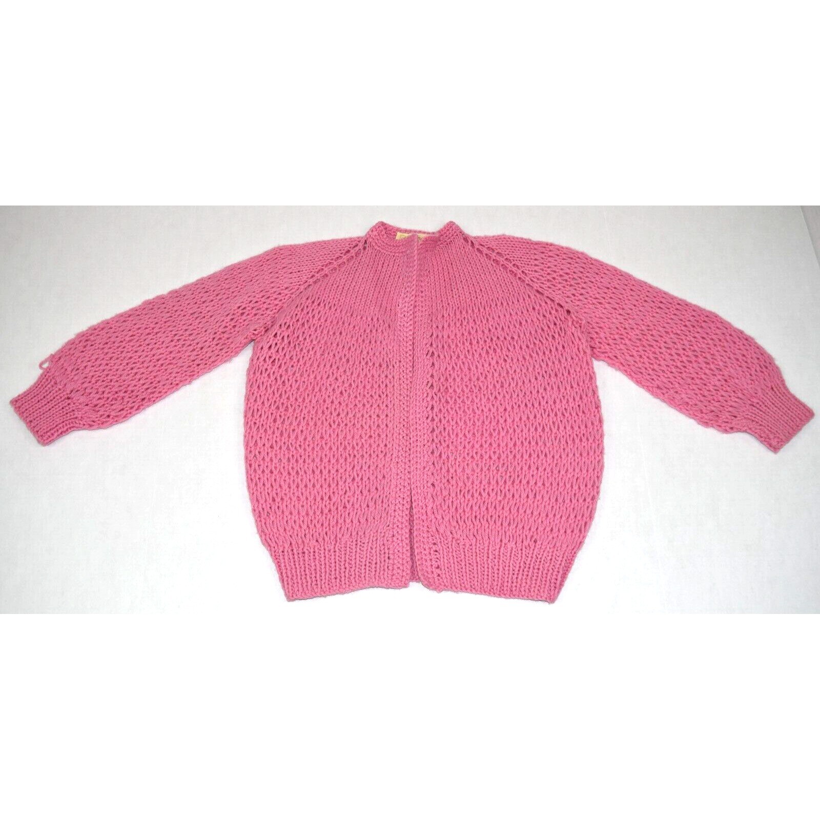 Vintage Crochet Sweater Hand Knit Size S/M 70s Bubble Gum Pink Soft Lightweight