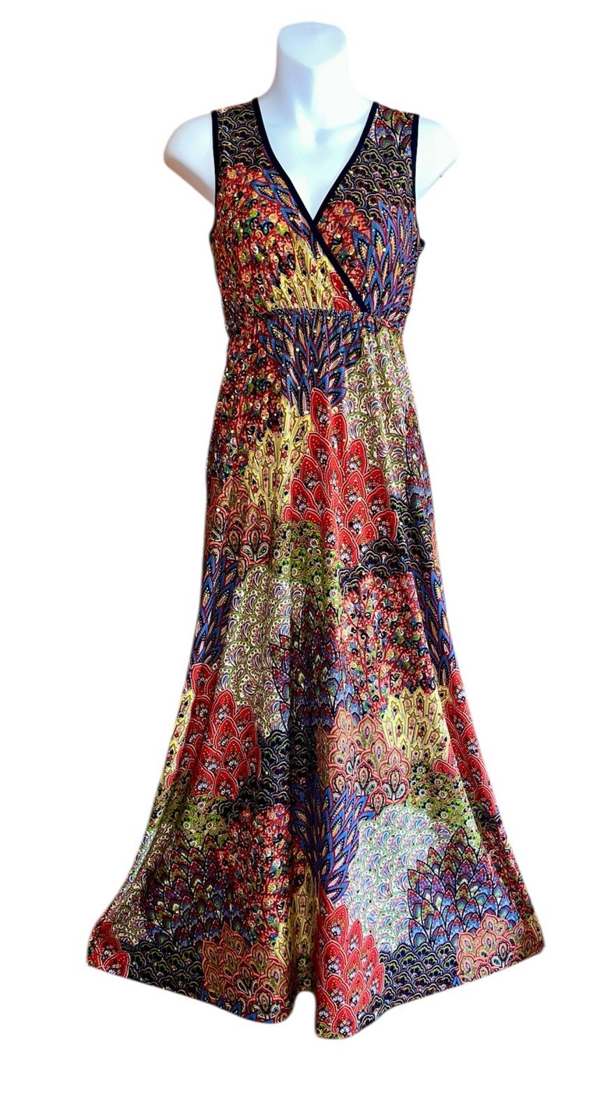 Dream Dancer Art Multicolor Sleeveless Resort Maxi Vacation Shift Party Dress S