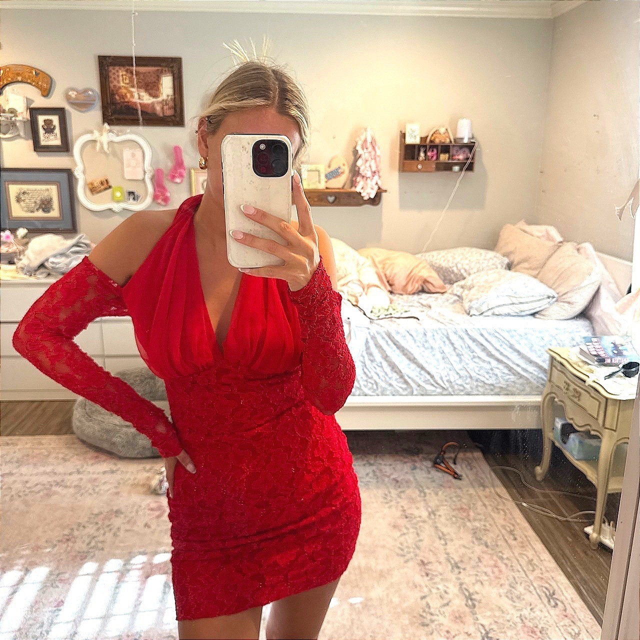 Vintage Climax Karen Okada David Howard Red Lace Halter Cold Shoulder Mini Dress