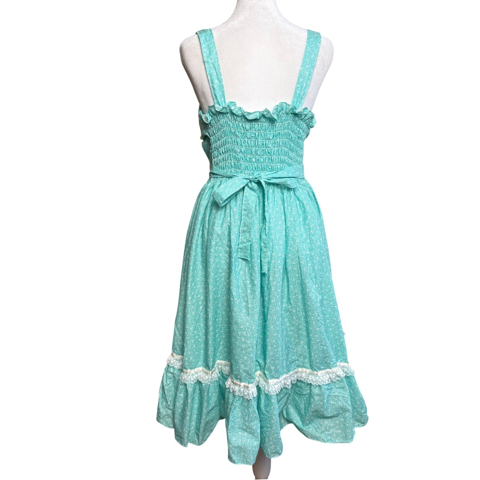 Tara Vintage USA 80s Floral Midi Dress Womens Medium Lace Prairie Cottagecore