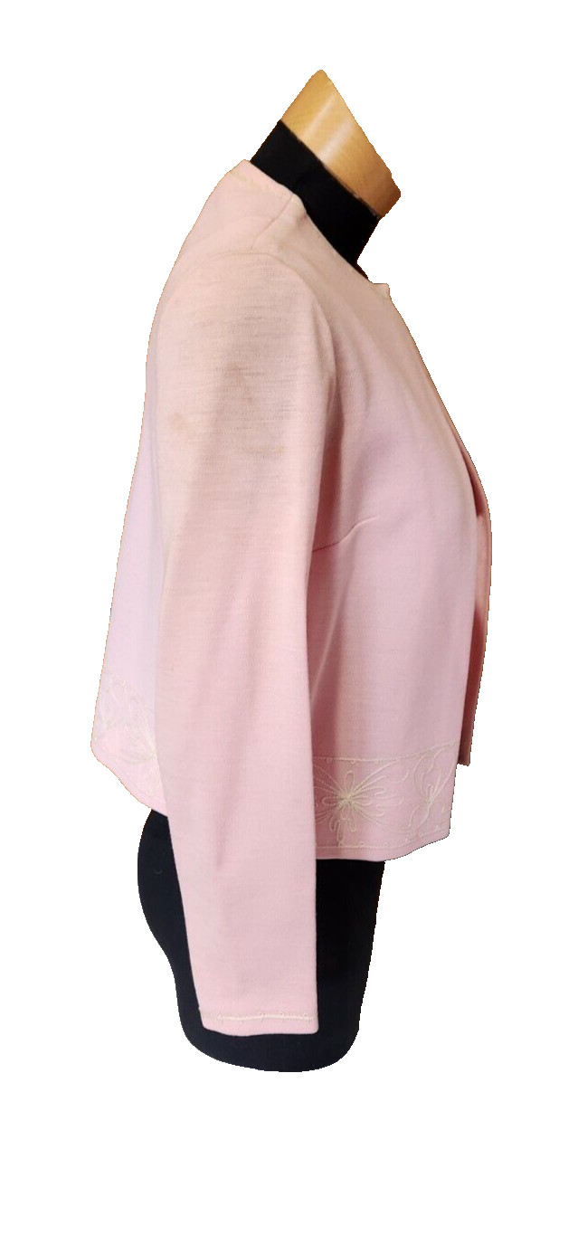 Gay Gibson VTG 1960s Pink 3 Piece Suit Womens Floral Embroidered Mid Century Mod