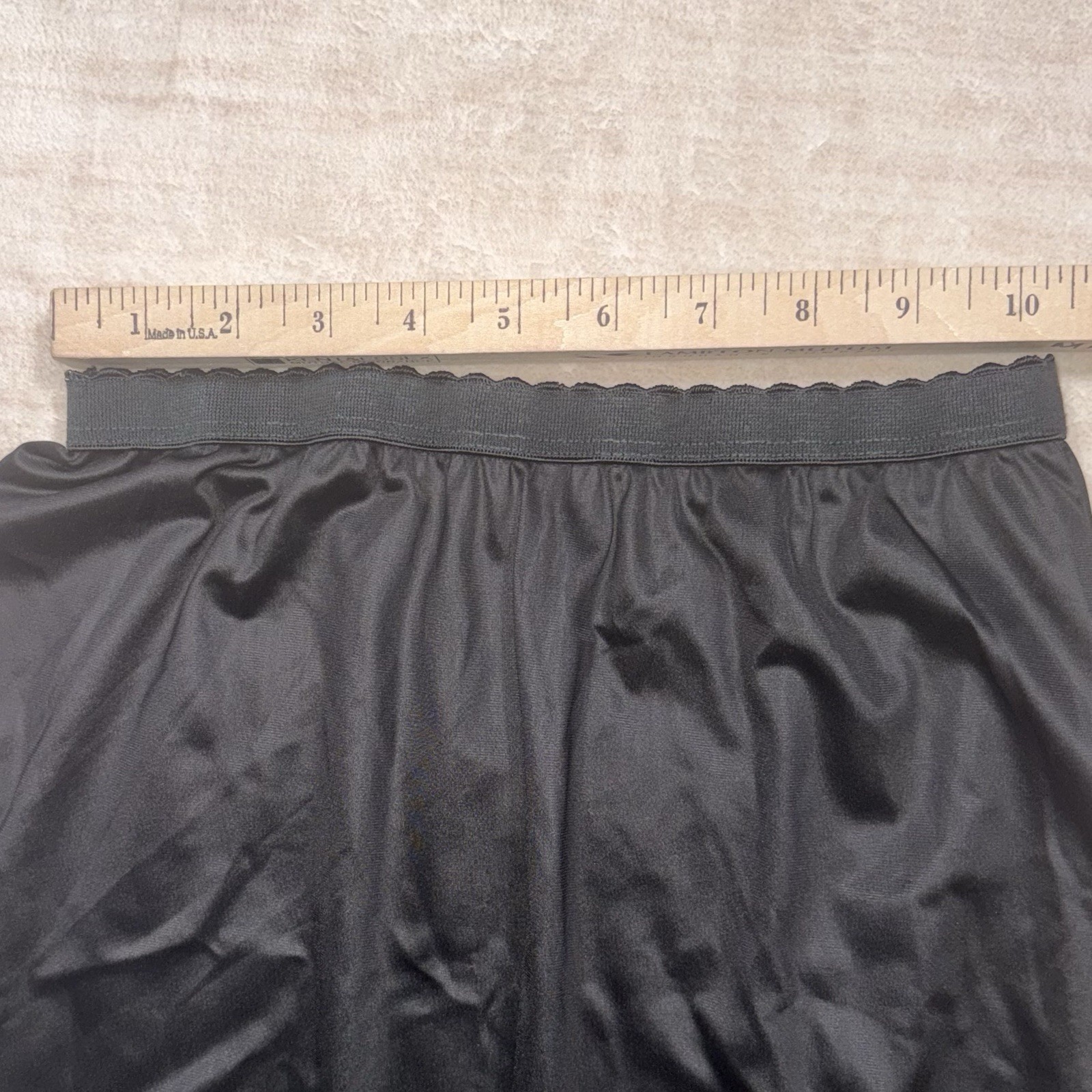 Vintage Velrose Black Maxi Slip Medium 36” Nylon Lace Trim Elastic Waist USA