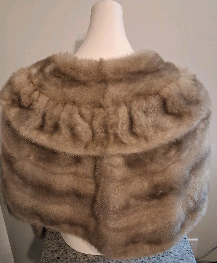 Vintage Mink Fur Stole Blonde & Brown Bridal Wedding Shoulder Wrap Great Shape