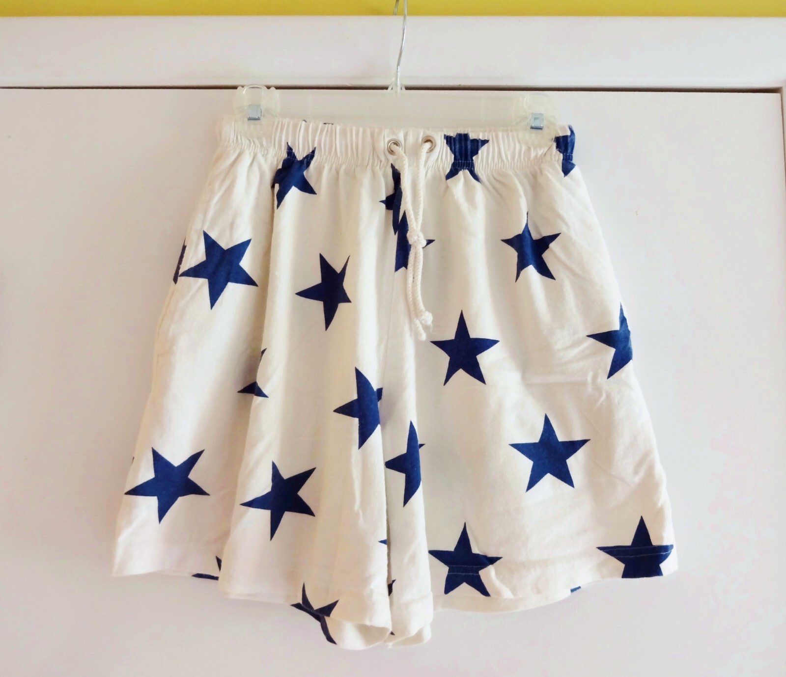 Vtg EXP JEANS BLUE STARS SHORTS Medium Cream Off White Elastic Waist Express