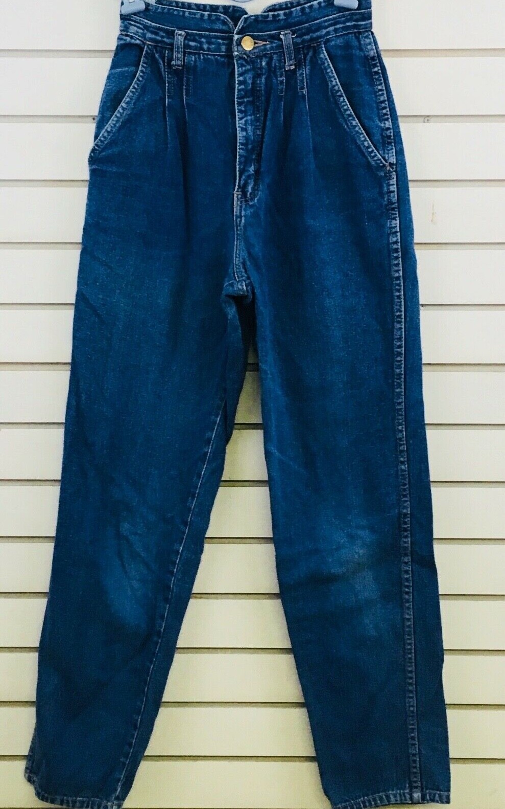 Vtg Womens 3/4 Tres Jolie Blue Jeans High Waist Mom Pleated Tapered 30″ Inseam