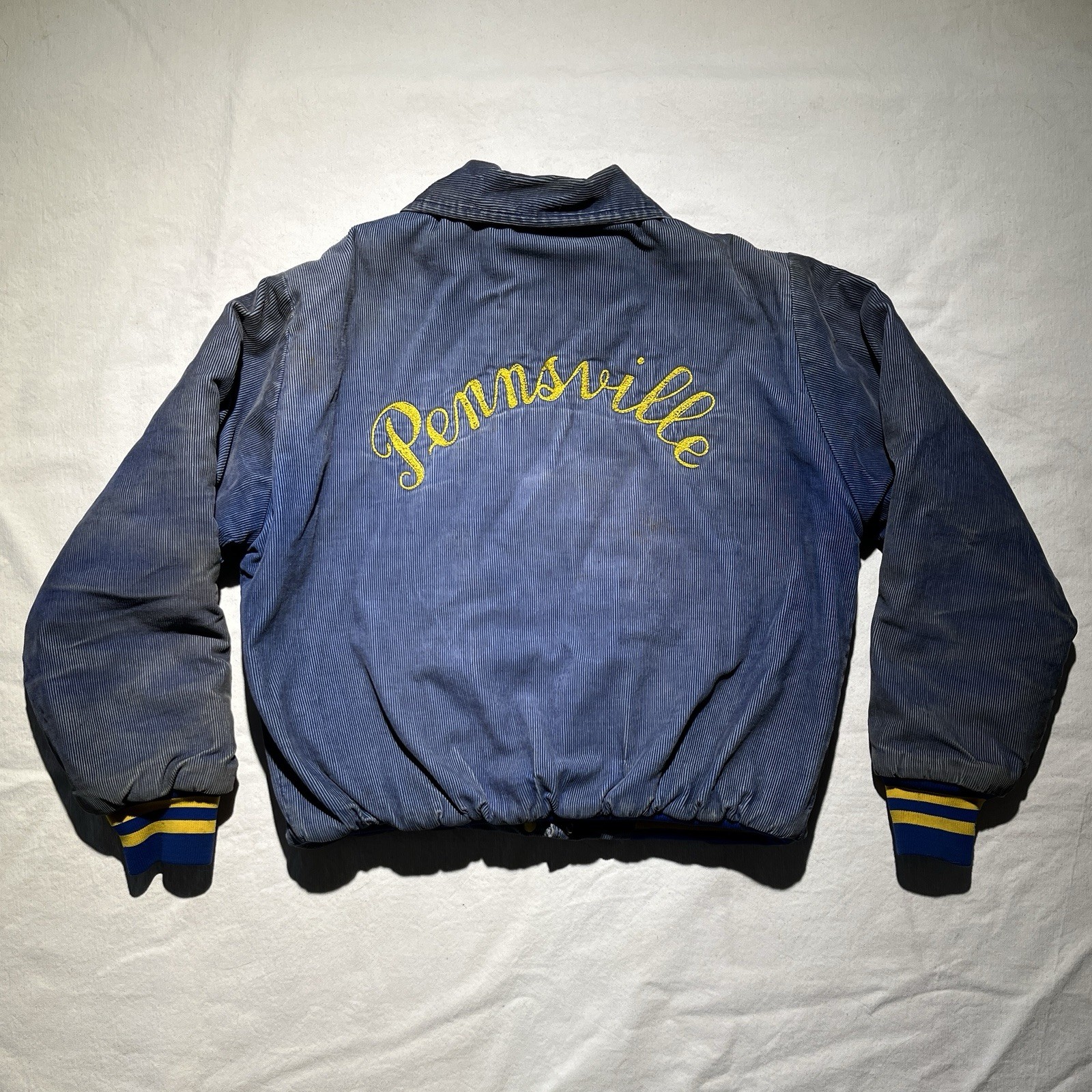 Vintage Chain Stitch Corduroy Jacket Blue Varsity Letterman Size Medium Lisa 60s