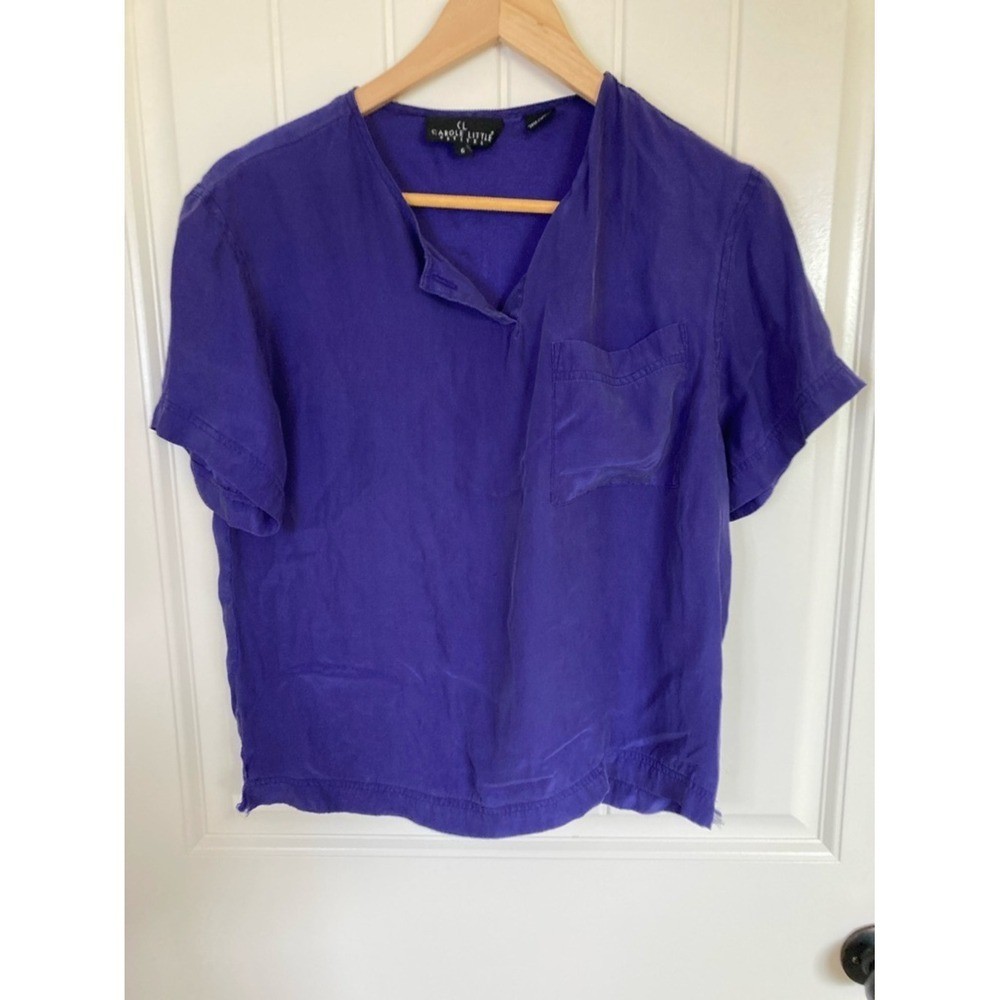 Vtg Carole Little Purple Three Piece Silk Pants Jacket Top Set Size 8P 80s