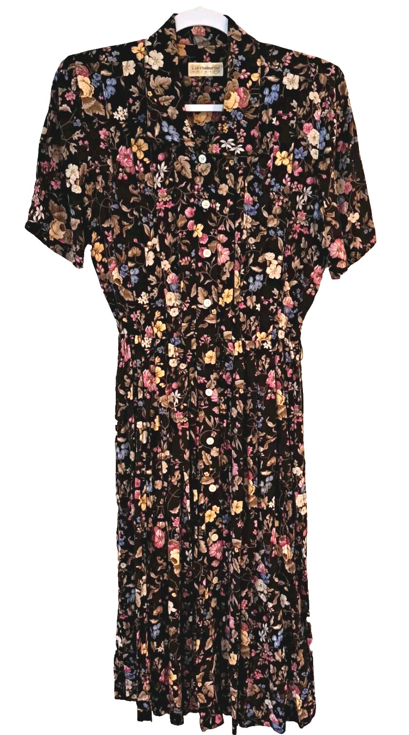 Liz Claiborne Vtg Floral Belted Dress Sz 6 Shoulder Pads Romantic Feminine Y2K