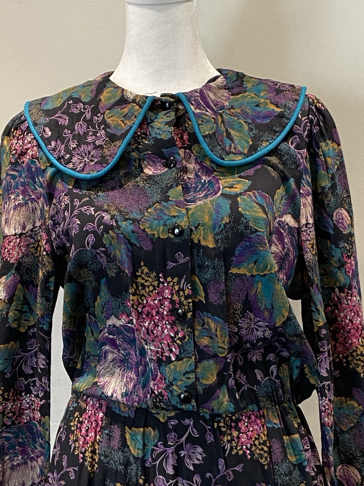 Vintage 1980’s Womens Prairie Cottagecore Turquoise Multicolor Dress Size S
