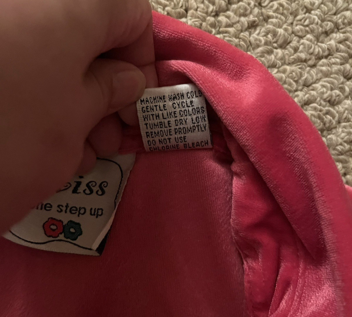 VTG One Step Up Hot Pink Velour Snap Front Top Womens L Y2K