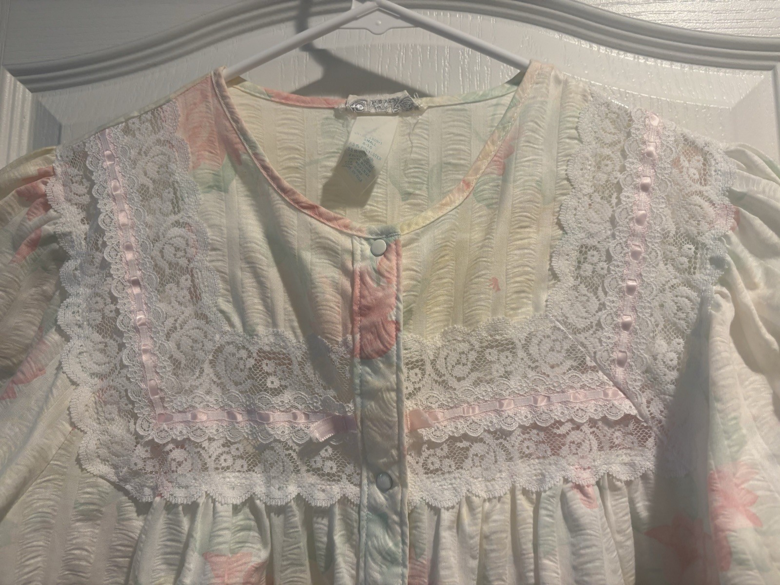Vintage Komar Floral House Nightgown Lace Prairie Grandmacore Cottagecore Sz S