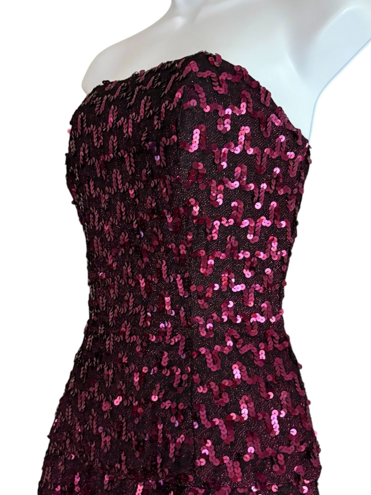 Vintage 70s Sequin Formal Gown Purple Strapless Evening Dress Mike Benet S/M