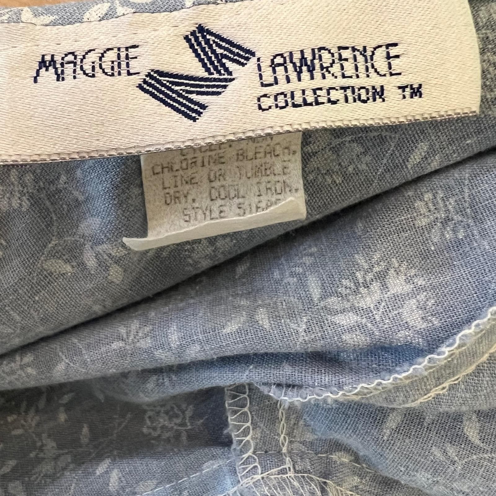 Vintage Maggie Lawrence Blue Floral Cotton Lace Collar Prairie Midi Dress 11/12