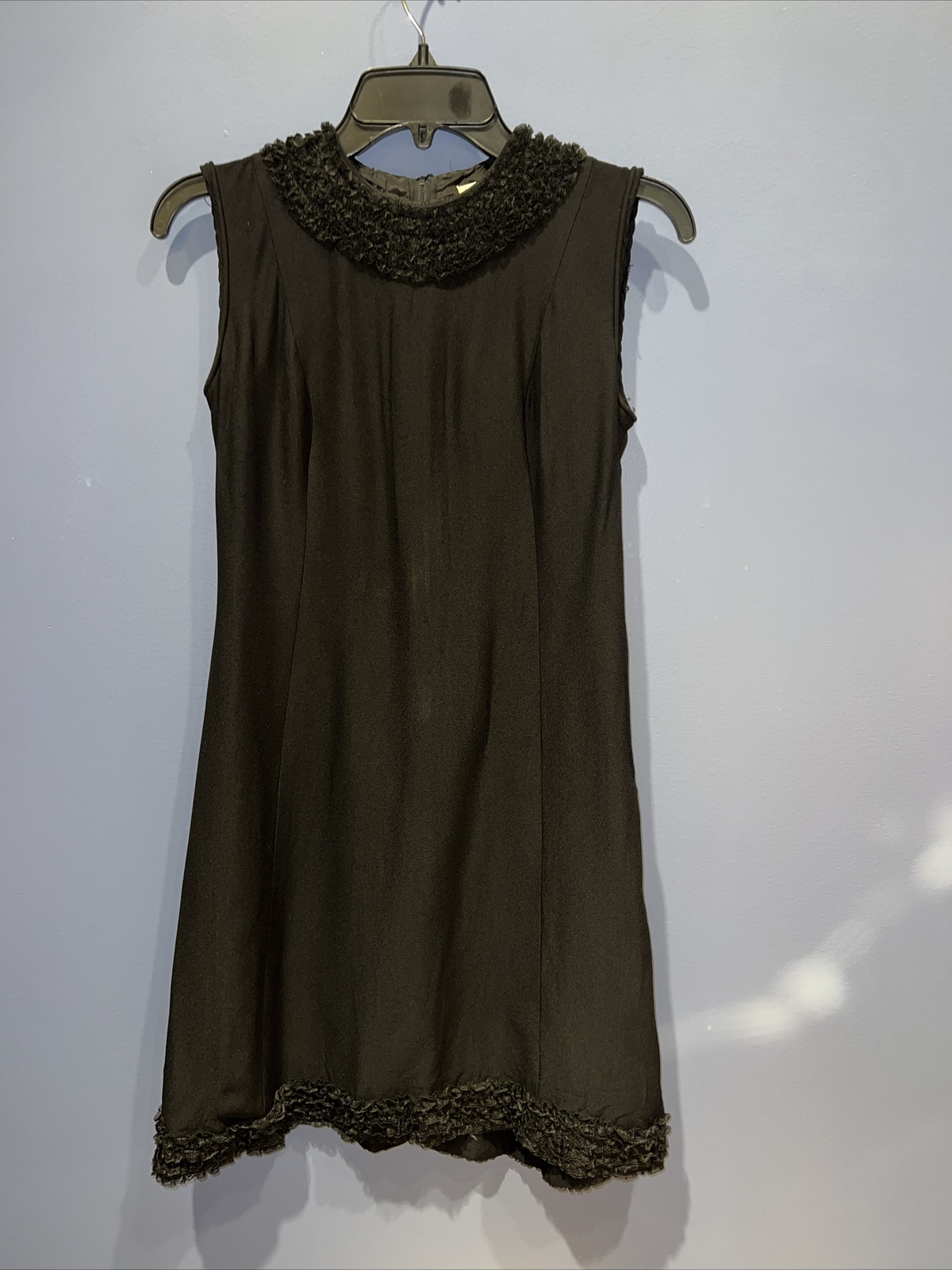 VINTAGE GAY gibson Black, Lace Lined, polyester Mod dress Talon Zip 1967