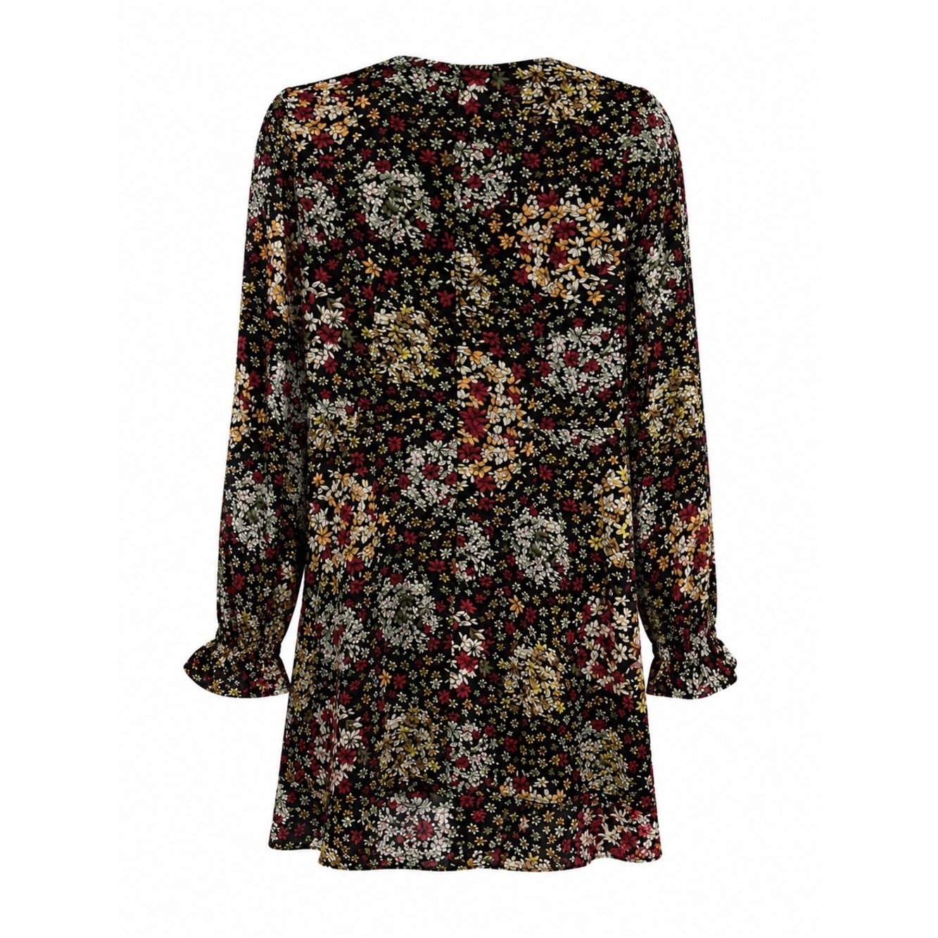 Topshop Floral Ruffle Mini Dress Black Multi Long Sleeve US 4 EU 36