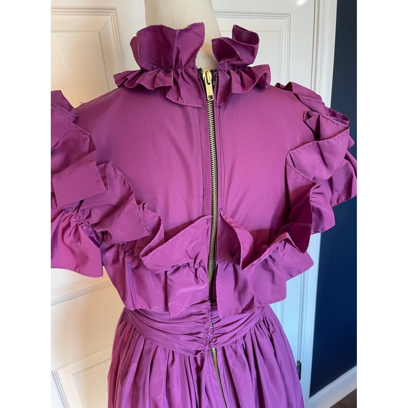 Vintage Handmade Ruffled Maxi Dress Magenta Full Skirt Size 4