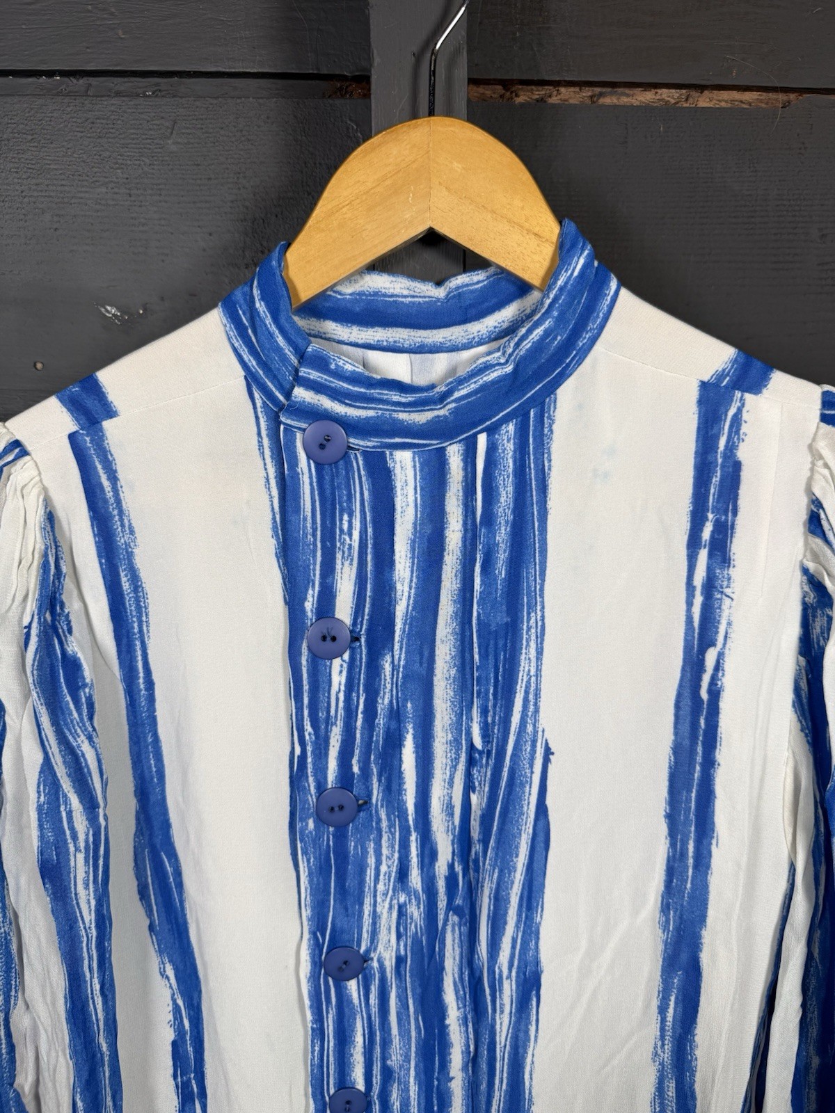 Pauline Trigere dress 80s vintage Saks Fifth Avenue smock neck front button up