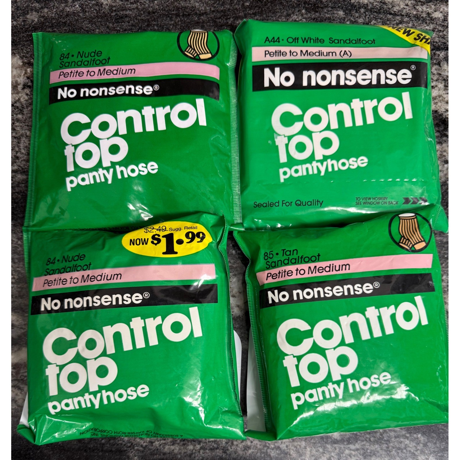 4pk No Nonsense Control Top Pantyhose Petite to Medium Nude Tan/White Vintage