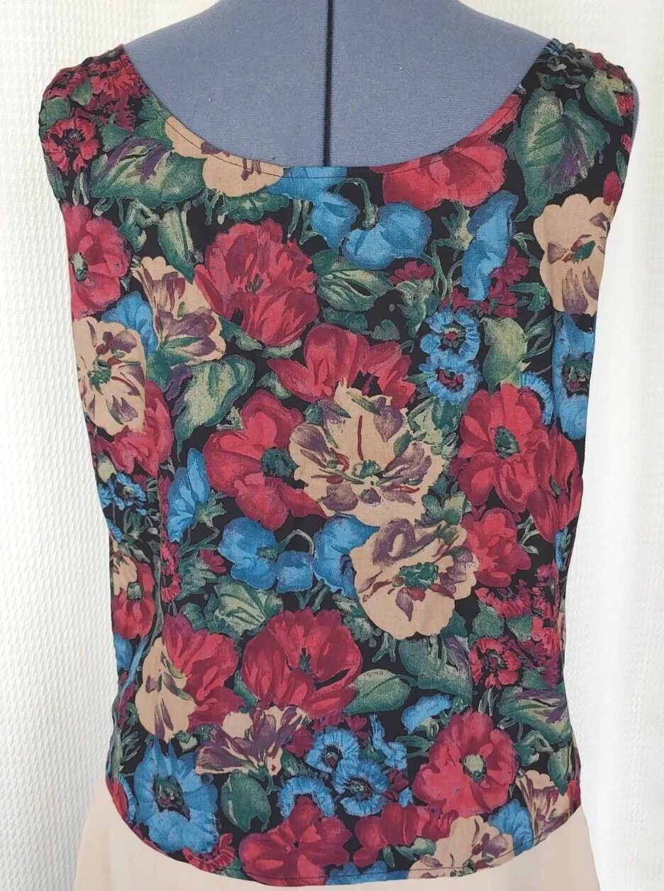 Vintage Wrapper Red/Blue/Tan Floral Tank Top/Sleeveless Top 40″ Bust Sz L?