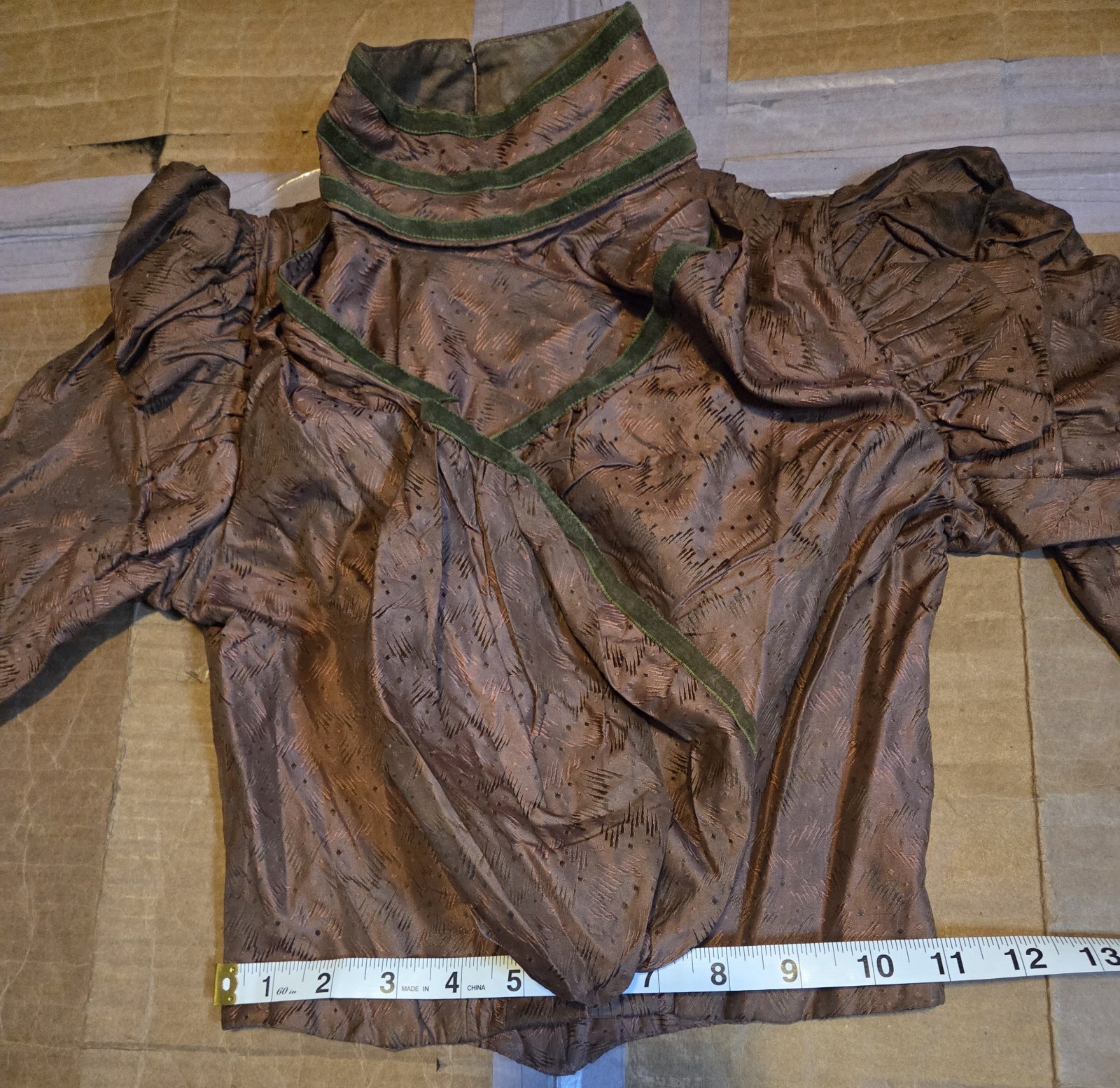 Victorian Copper Taffeta Print Bodice w/ Green Velvet Trim READ!