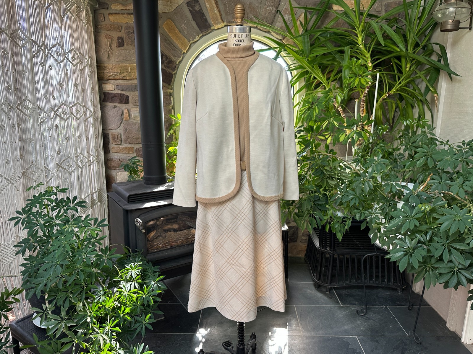 Vintage 1970s Ivory and Beige Dress with Jacket Kay Windsor The Look You Love