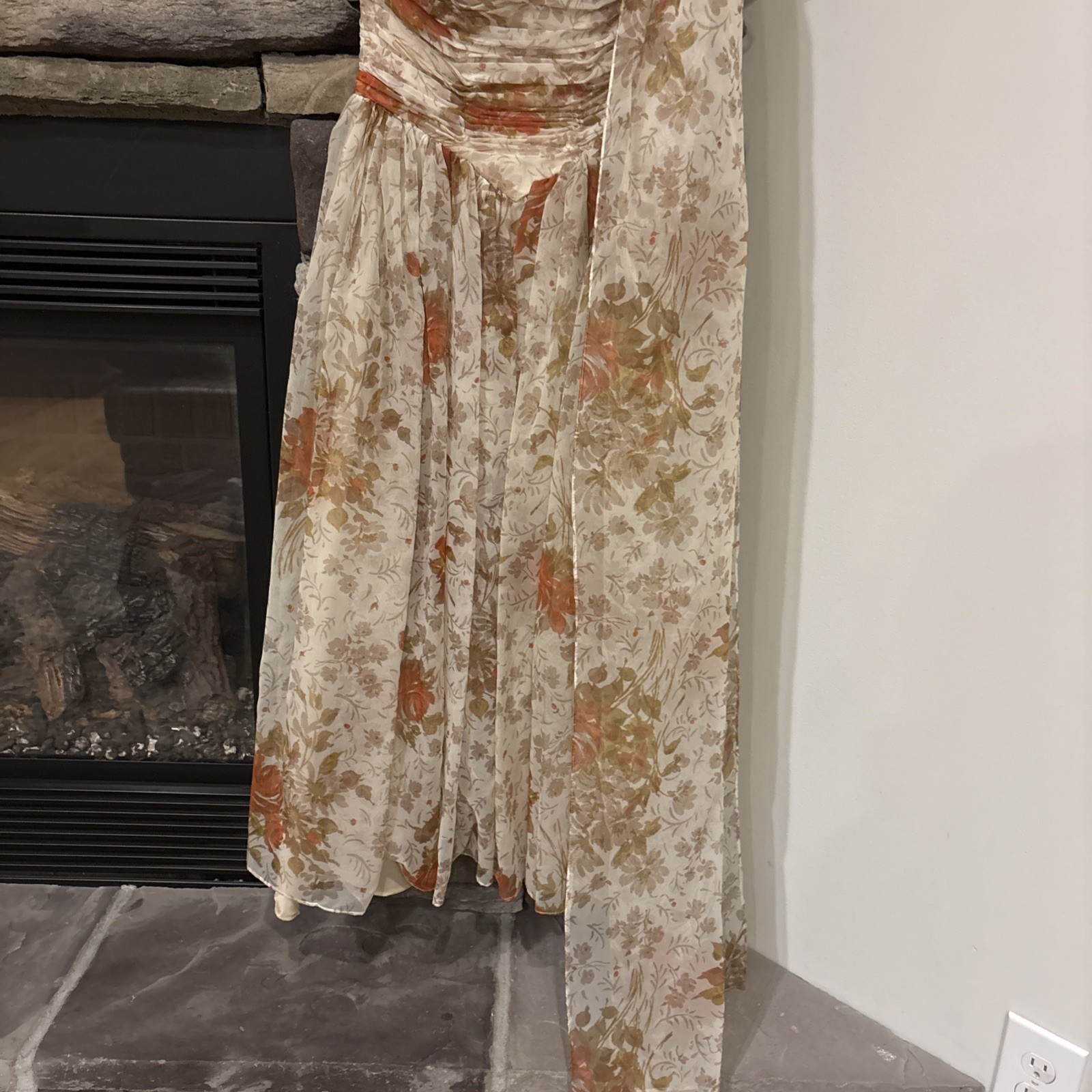 VTG Fred Perlberg Dance Originals 40’s STRAPLESS FLORAL Dress Gown 30” bust EUC