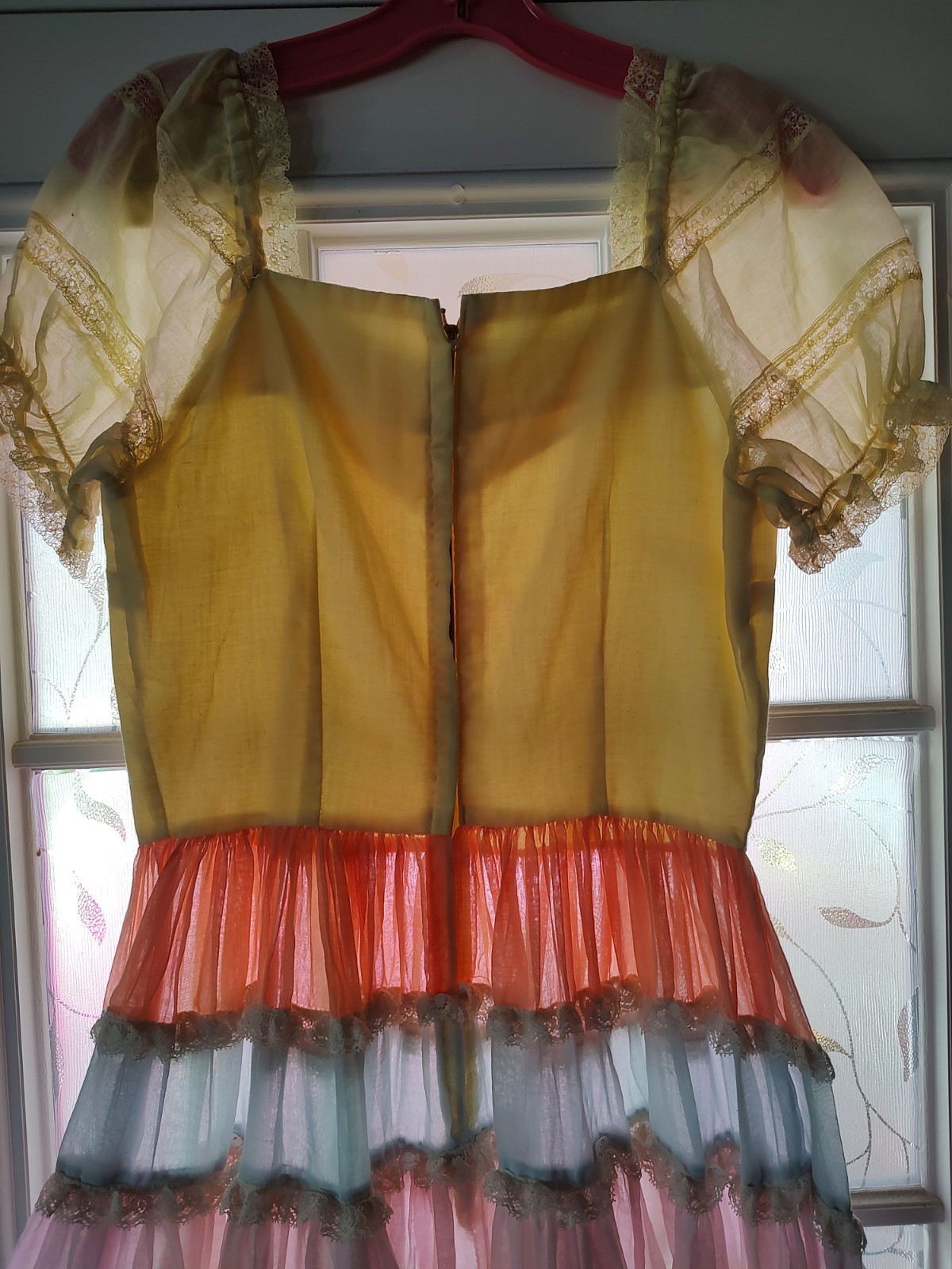 Vintage 40’s Ruffled Easter Sunday Dress, Sz Med Cap Sleeves, Multi Colored