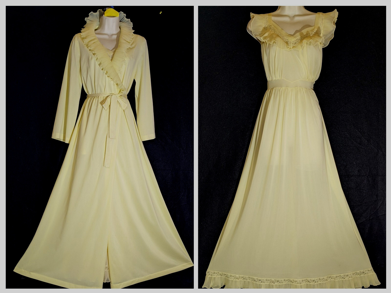 Vintage Loungewear Rare Unique Tiny Pleats Lingerie Nightgown Peignoir Robe Set