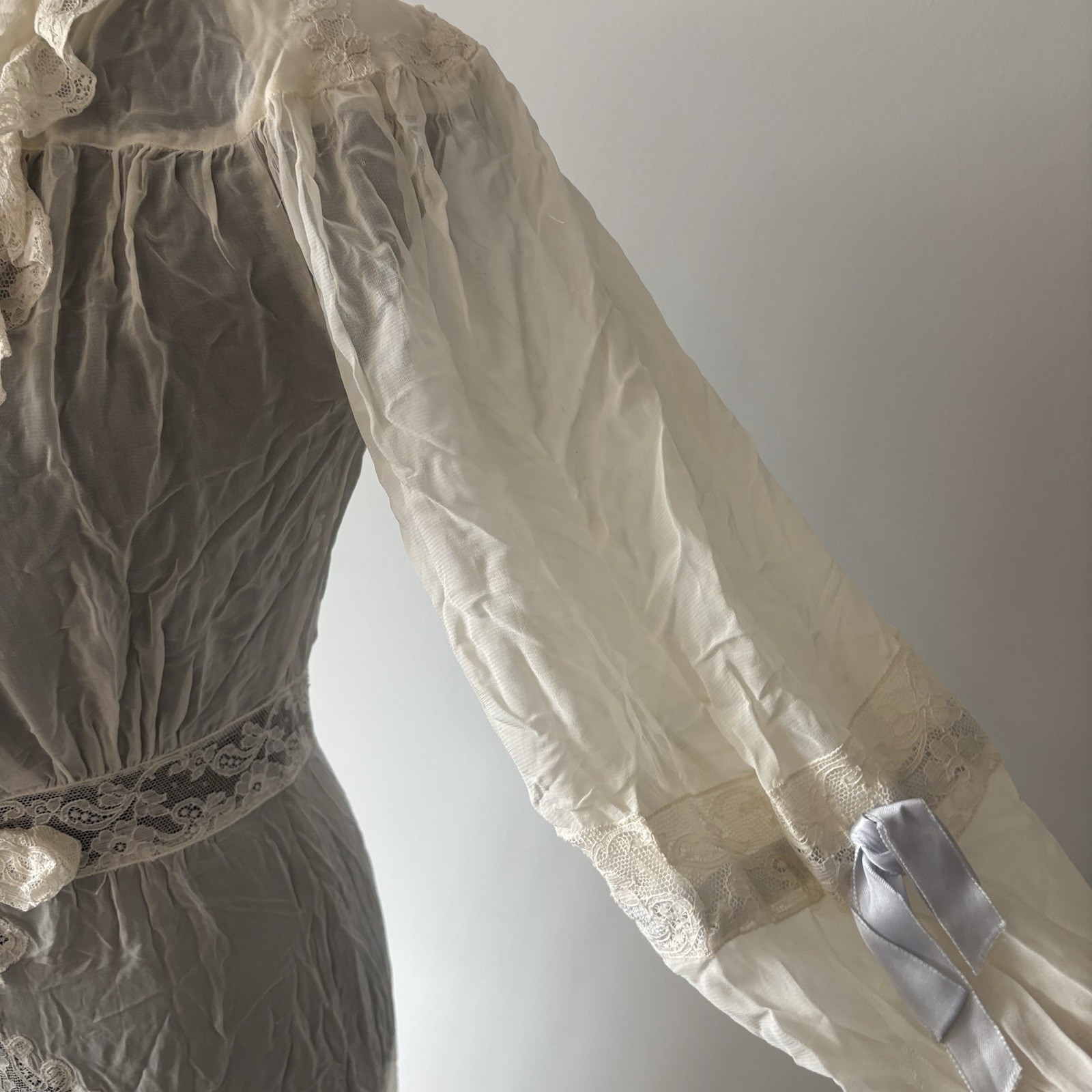 Vintage Edwardian Sheer Nightgown Lace Robe Ethereal Victorian Sheer FLAWS~AS IS